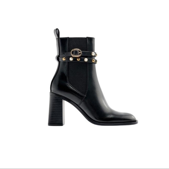 🖤🔥ZARA PEARL BLOCK HEEL ANKLE BOOTS🖤🔥 - Picture 2 of 13